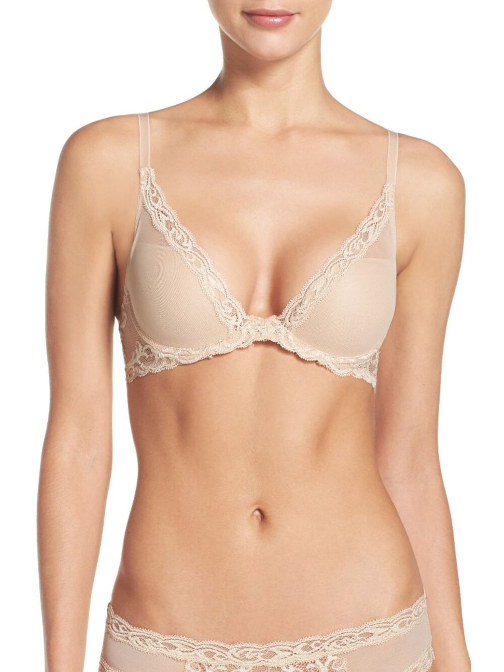 🆕NATORI Feathers UW T-Shirt Plunge Bra 34DDD Cosmetic (Light Beige) #730023
